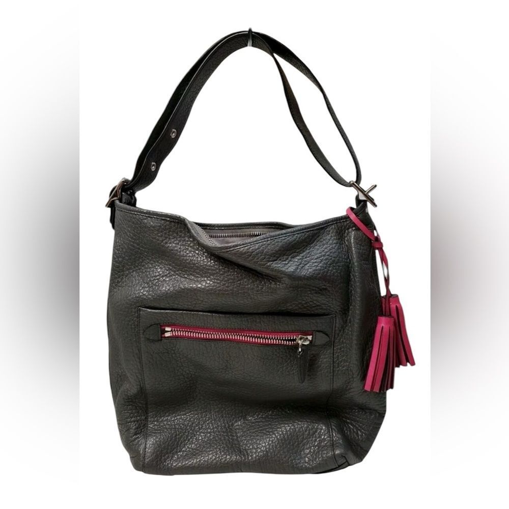 Coach Women's Gray Pebbled Leather Zip Top Shoulder Hobo Bag